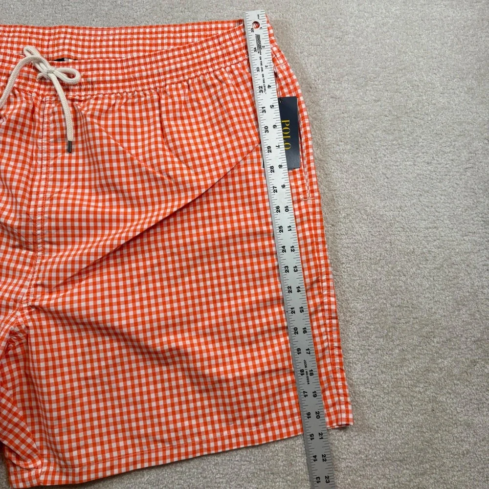 NEW Polo Ralph Lauren Swim Trunks Men 4XB Orange Gingham Check Drawstring‎